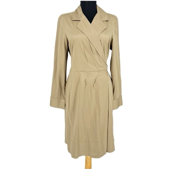 NWT Talbots Trench Wrap Dress Khaki Tan Poplin Dress - Picture 1 of 12